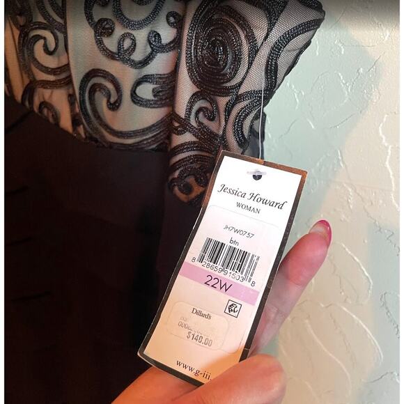 Jessica Howard NWT Black Embellished Lace Tiered Cocktail Dress - Size 22W - Picture 4 of 14